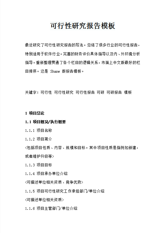 可行性研究报告模板Word模板
