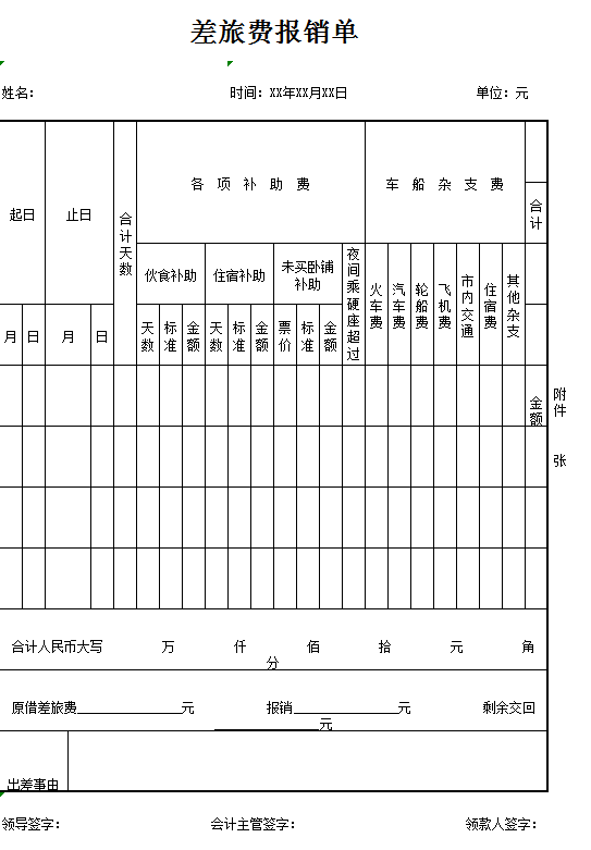 差旅费报销单excel模板