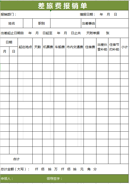 公司通用差旅费报销单excel模板