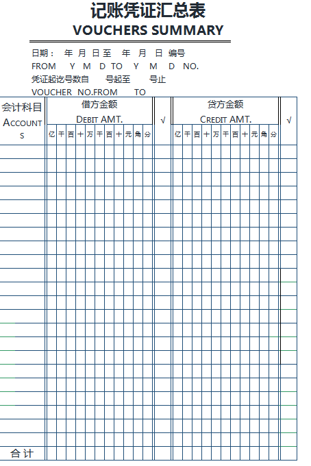 记账凭证汇总表excel模板