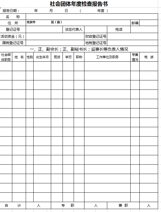 社会团体年度检查报告书excel模板