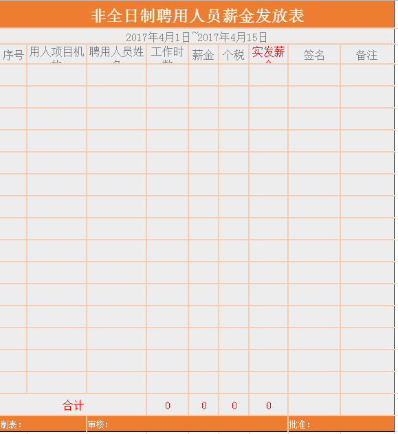 非全日制人员薪金发放表excel模板