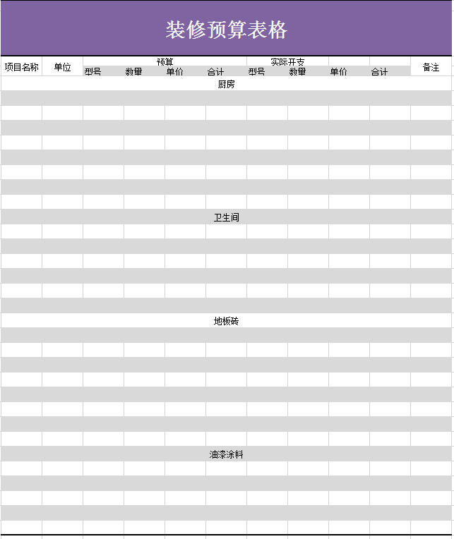 装修预算表格excel模板