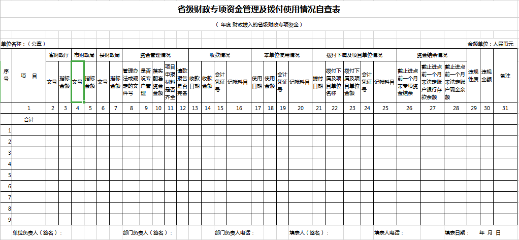 省级财政专项资金管理excel模板