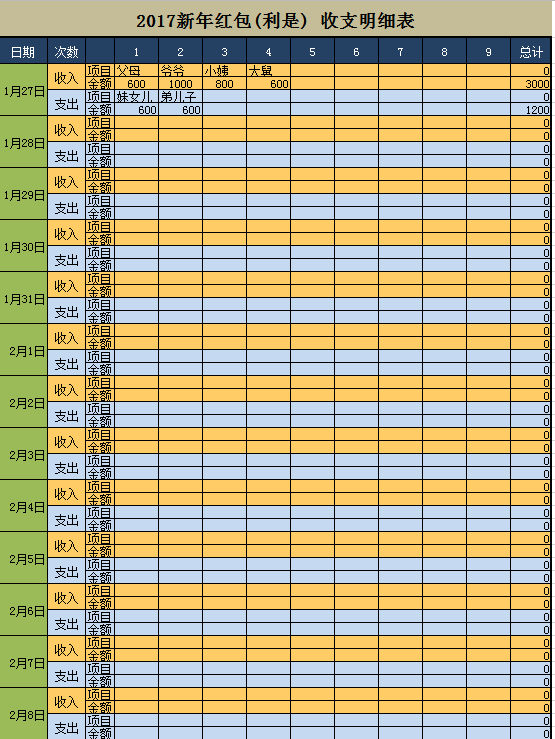 家庭收支明细表excel模板