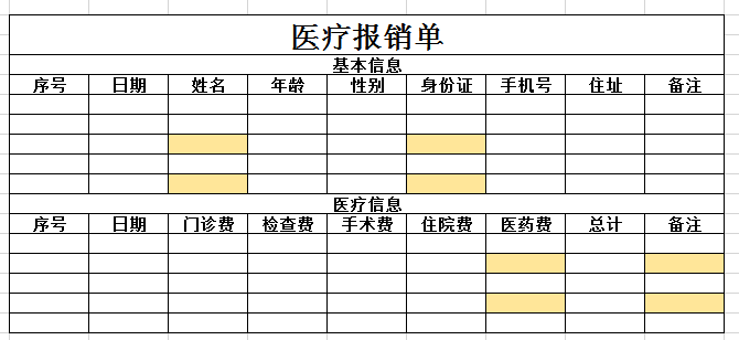 医疗报销单 2  excel模板