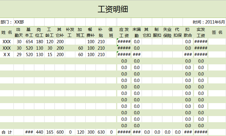 工资明细excel模板