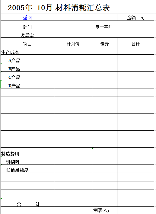 各部门材料领用汇总表excel模板