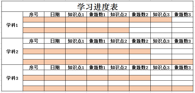 自我学习进度表3 excel模板