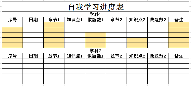 自我学习进度表 2 excel模板