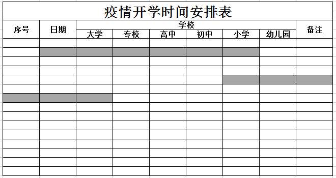 疫情开学时间安排表2 excel模板