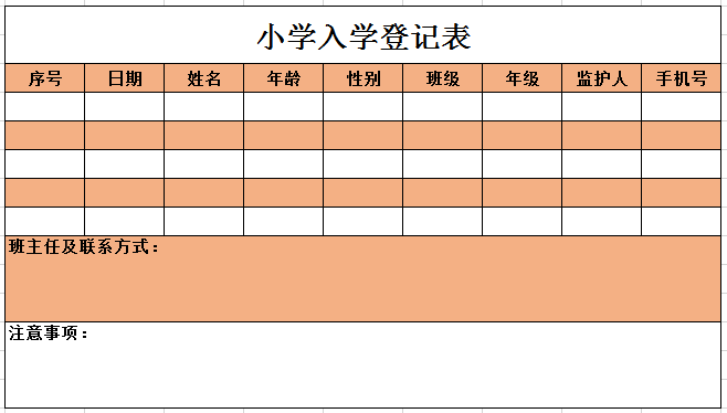 小学入学登记表excel模板