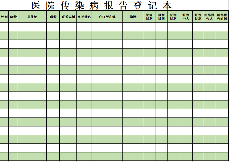 医院传染病报告登记本excel模板