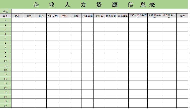 企业人力资源信息表excel模板