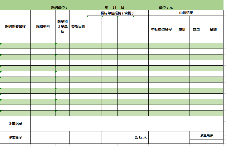 物资采购招议标评审表excel模板