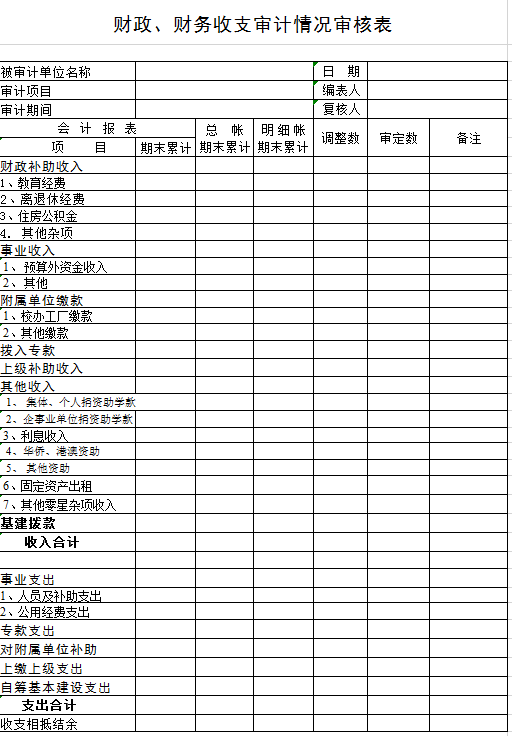 财务收支审计情况审核表excel模板