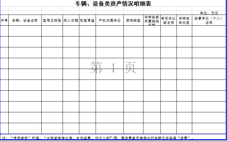 车辆、设备类资产情况明细表excel模板