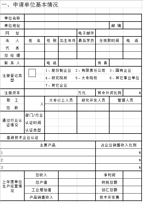 单位申请贷款信息表excel模板