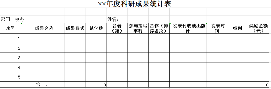 度科研成果统计表excel模板