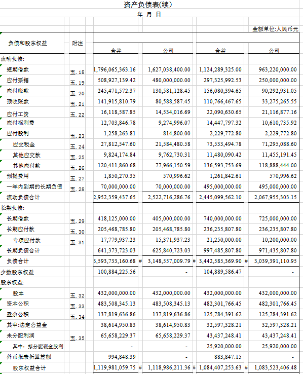 资产负债表excel模板