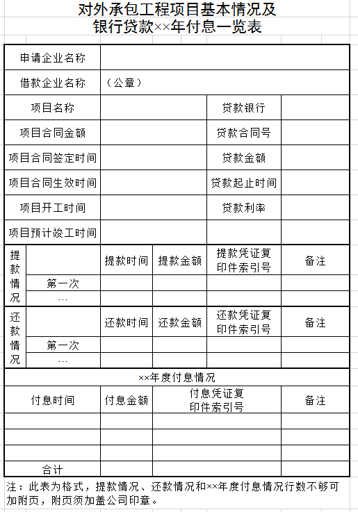 工程项目银行贷款一览表excel模板