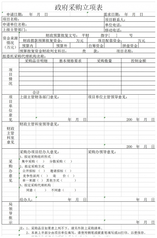 政府采购立项表excel模板