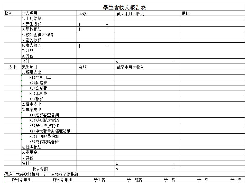 學生會收支報告表excel模板