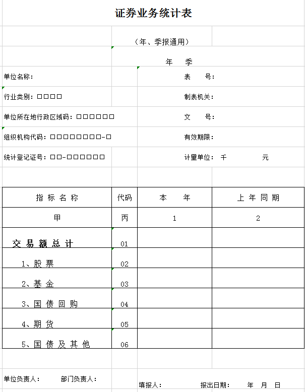 证券业务统计表excel模板