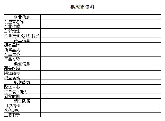 供应商资料表excel模板