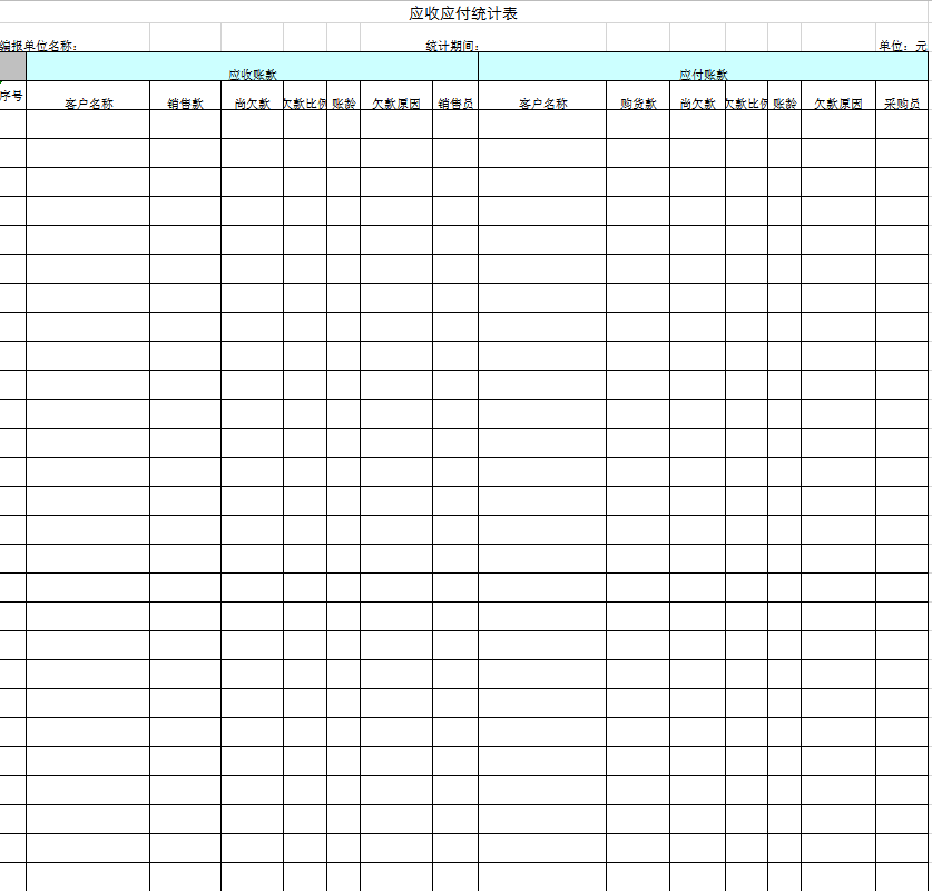 应收应付统计表excel模板