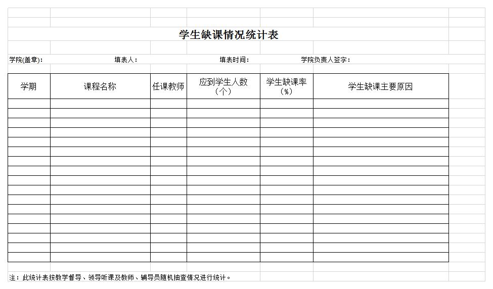 学生缺课情况统计表excel模板