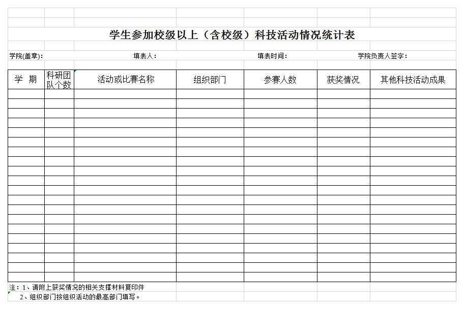 学生参加科技活动统计表excel模板