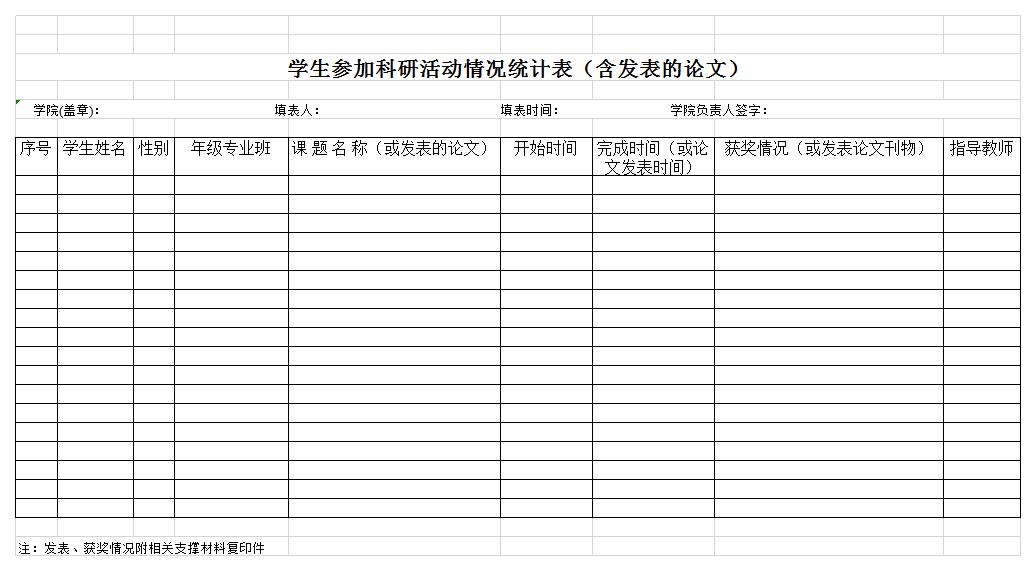 学生参加科研活动统计表excel模板