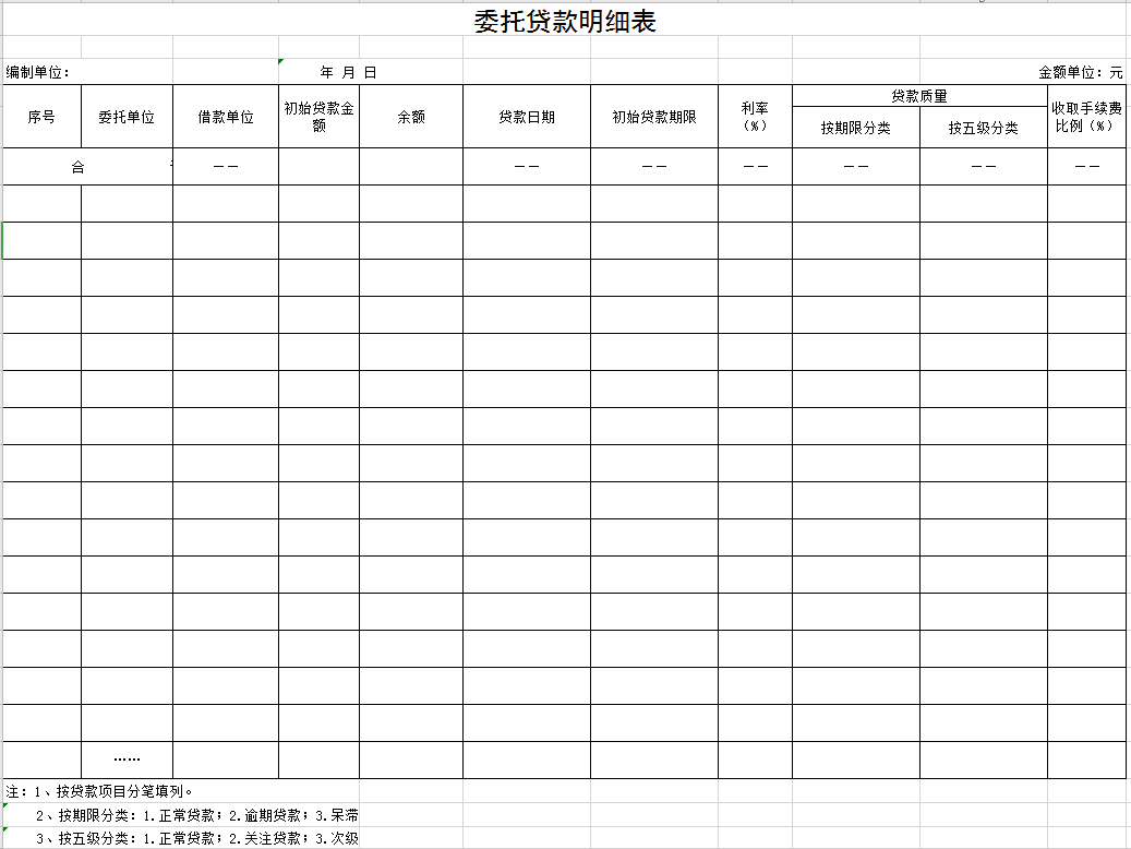 委托贷款明细表excel模板