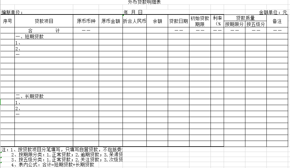 外币贷款明细表excel模板