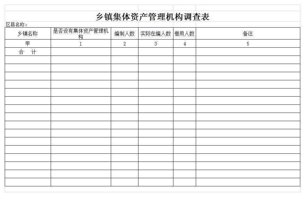 乡镇资产管理调查表excel模板