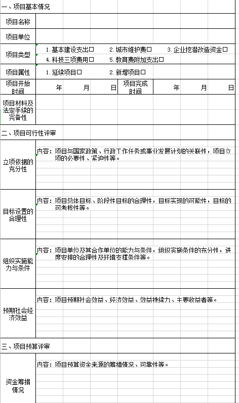 项目评审报告excel模板