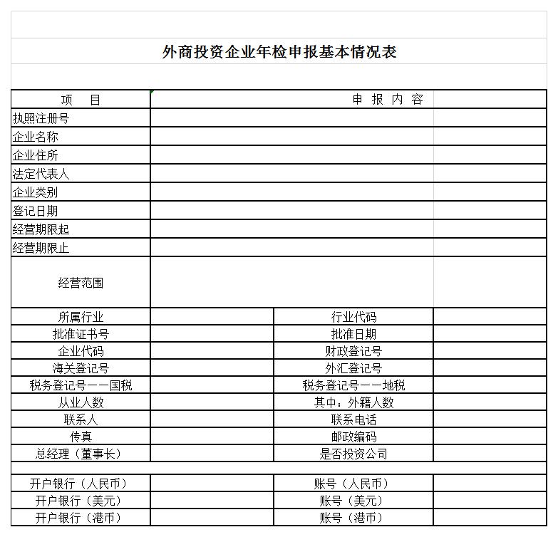 企业年检申报表excel模板