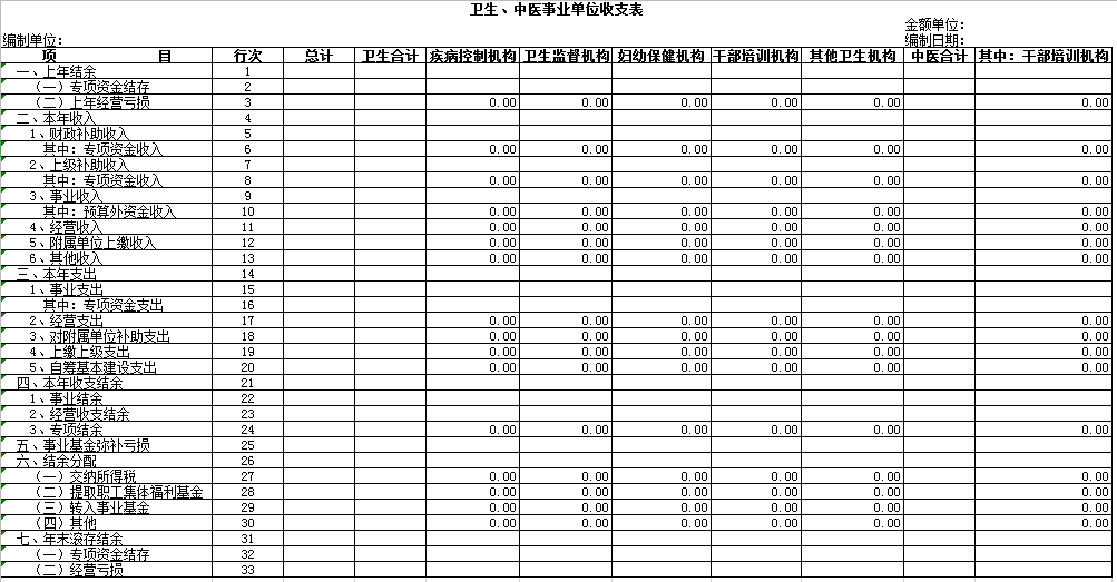 中医事业单位收支表excel模板