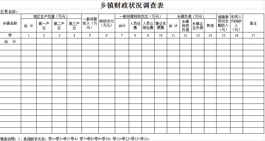 乡镇财政状况调查表excel模板