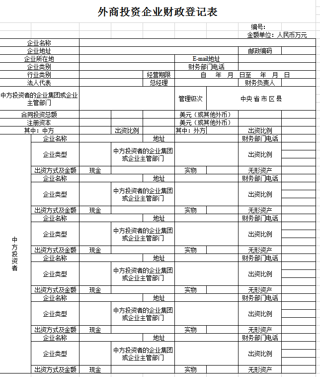 外商投资企业财政登记表excel模板