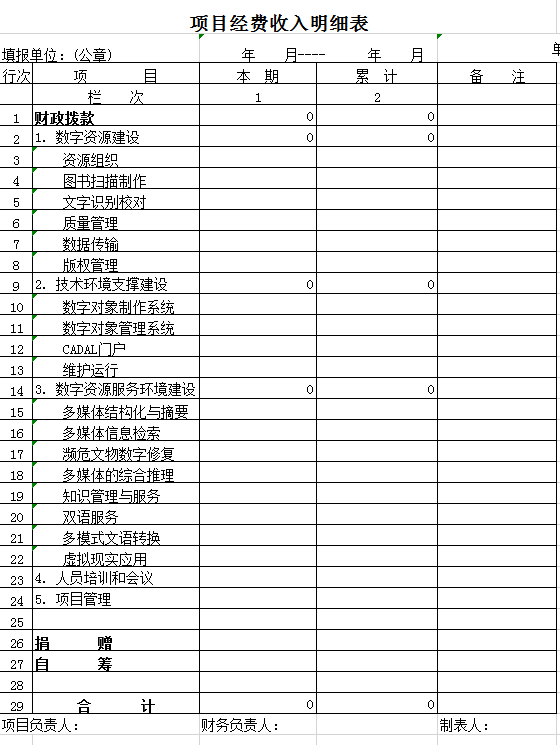 项目经费收入明细表excel模板