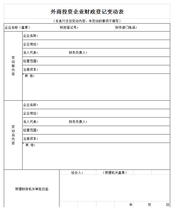 企业财政登记变动表excel模板