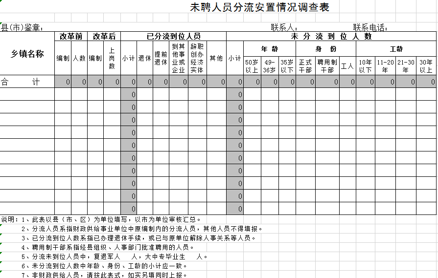 未聘人员分流安置情况调查表excel模板