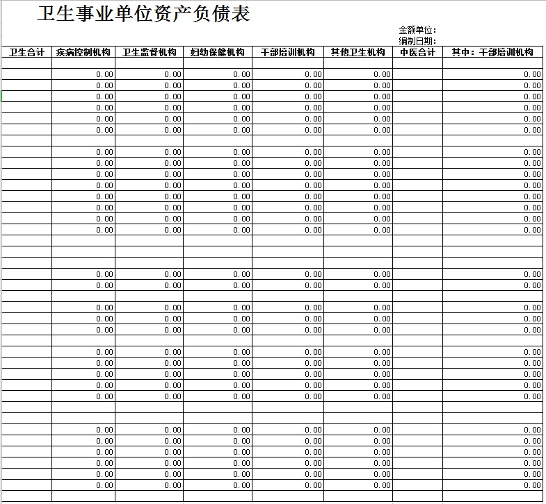 卫生事业单位资产负债表excel模板