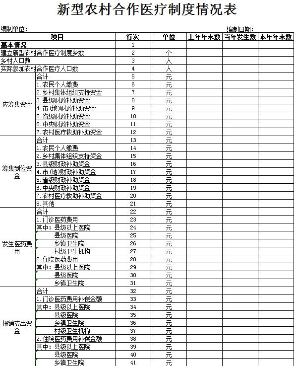 新型农村合作医疗制度excel模板