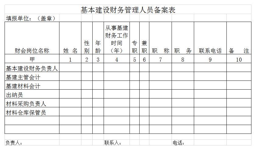 基本建设财务管理人员备案表excel模板