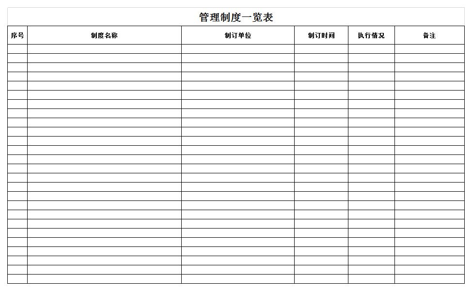 管理制度一览表excel模板