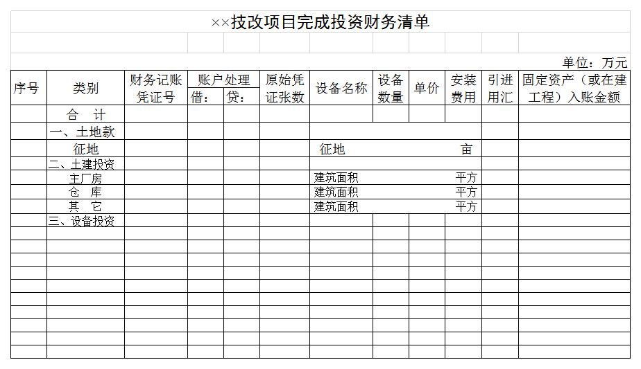 投资财务清单excel模板