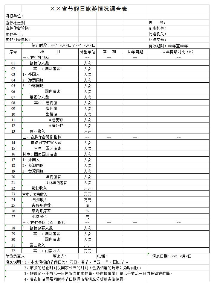 节假日旅游情况调查表excel模板